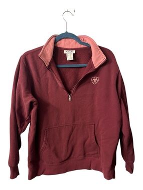 Ariat Maroon Quarter-Zip Pullover with Pink Liner